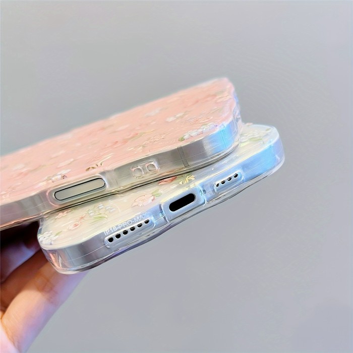 Small Fresh Rose Flower Mobile Phone Case with Lens Film and Lens Holder Suitable for iPhone