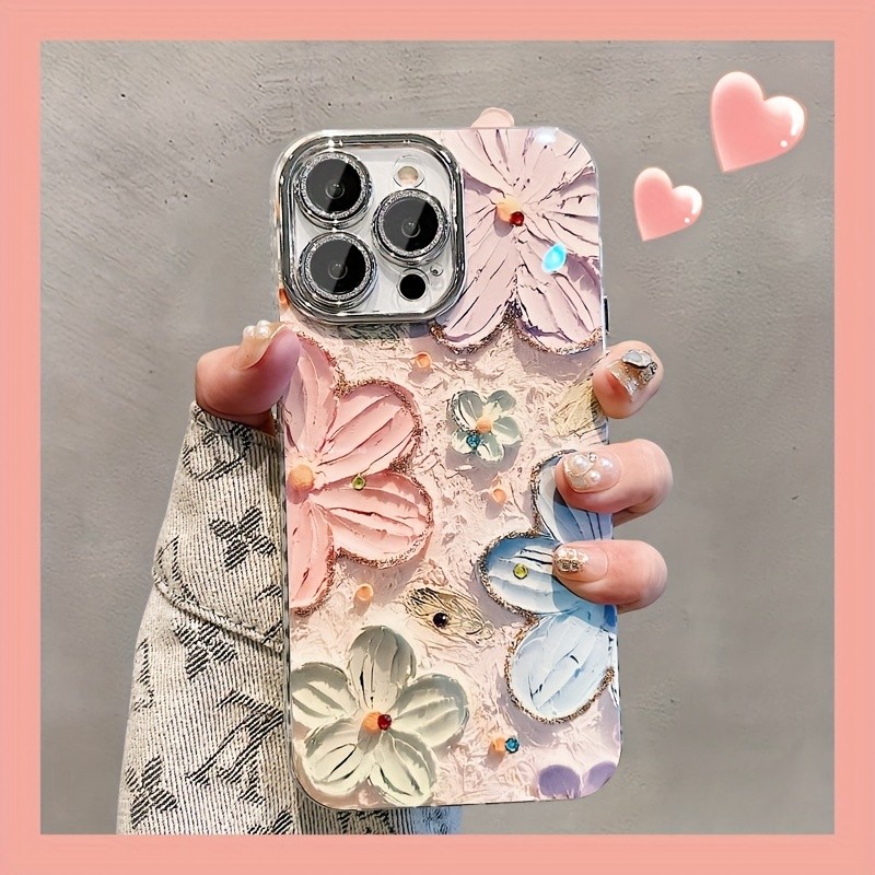 Oil Painting Flowers Pattern Protective Phone Case, Suitable For IPhone 15 Pro\u002F14 Pro Max\u002F13\u002F12 Pro Max\u002F11 Lens Full Coverage High-end New Anti-fall Protective Case