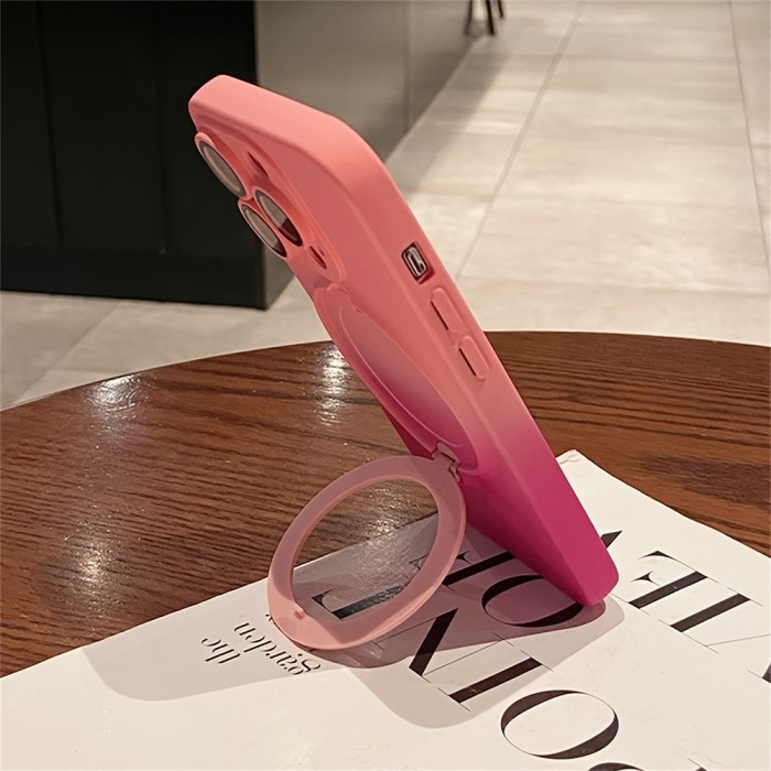 Gradient Magnetic Rotation Holder Phone Case For IPhone 15 14 13 12 11 Pro Max Plus Soft Liquid Silicone Cover Camera Protection