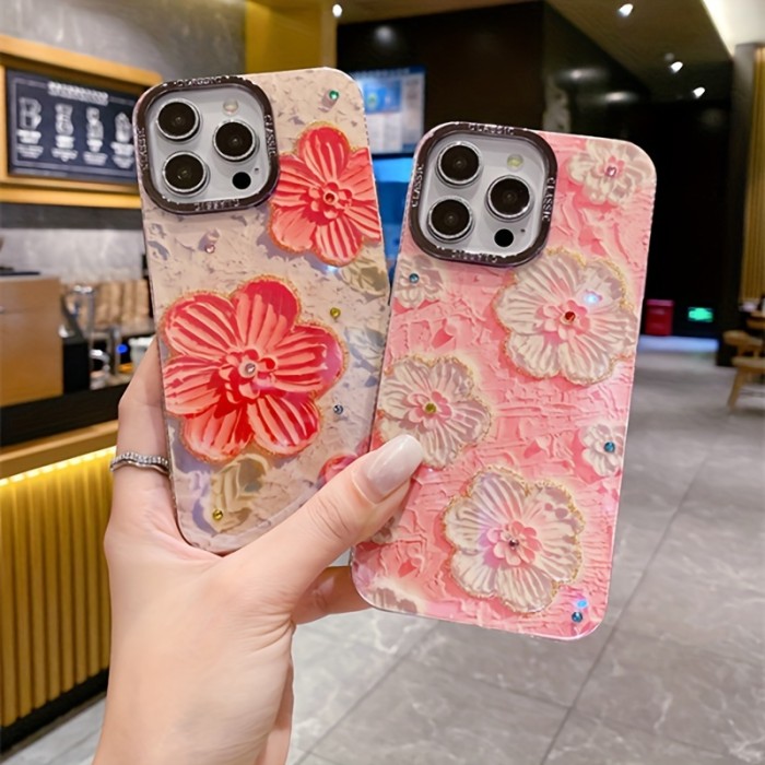 Premium Floral Protective Case With Full Coverage For IPhone Featuring A New Diamond Oil Painting Flower Design, Perfect For Trendy Women.