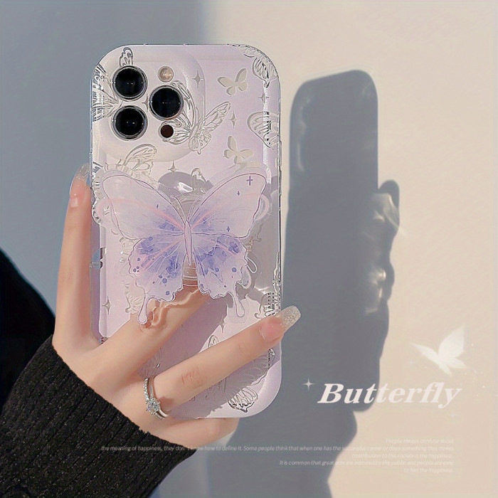 Delicate Watercolor Butterfly Airbag Bracket Transparent Mobile Phone Case Suitable for Apple 15\u002F14\u002F13\u002F12\u002F11\u002FX Series, for Return School