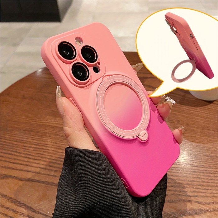 Gradient Magnetic Rotation Holder Phone Case For IPhone 15 14 13 12 11 Pro Max Plus Soft Liquid Silicone Cover Camera Protection