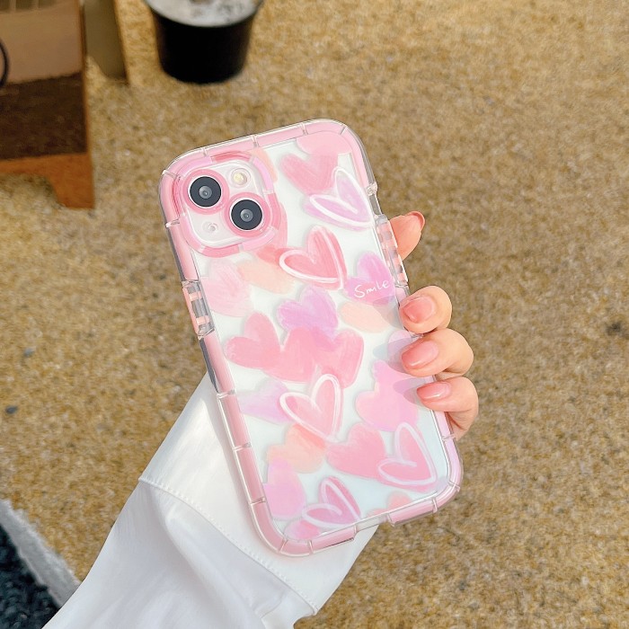 Summer, Spring Clear Heart Pattern Pink Phone Case, TPU Anti-Fall Phone Case, Mobile Phone Accessories For Iphone 13 14 15 Pro Max.ink