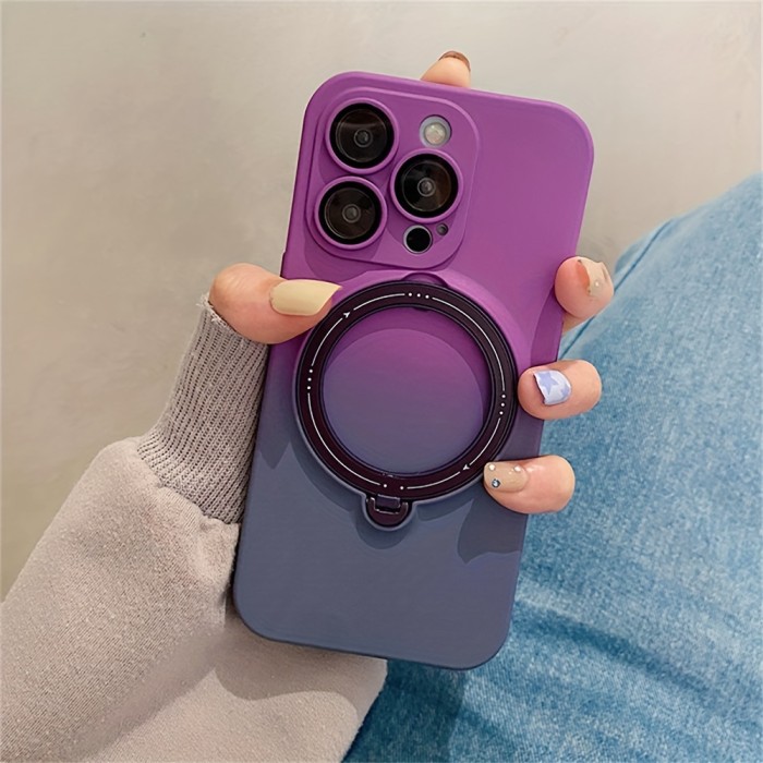 Gradient Magnetic Rotation Holder Phone Case For IPhone 15 14 13 12 11 Pro Max Plus Soft Liquid Silicone Cover Camera Protection