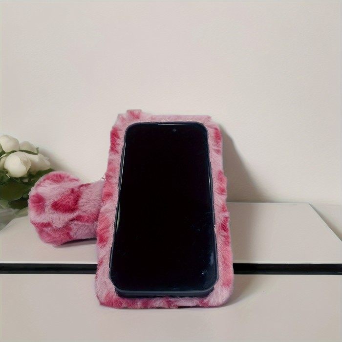 Plush Mobile Phone Case Rose Red Leopard Print Love Pendant