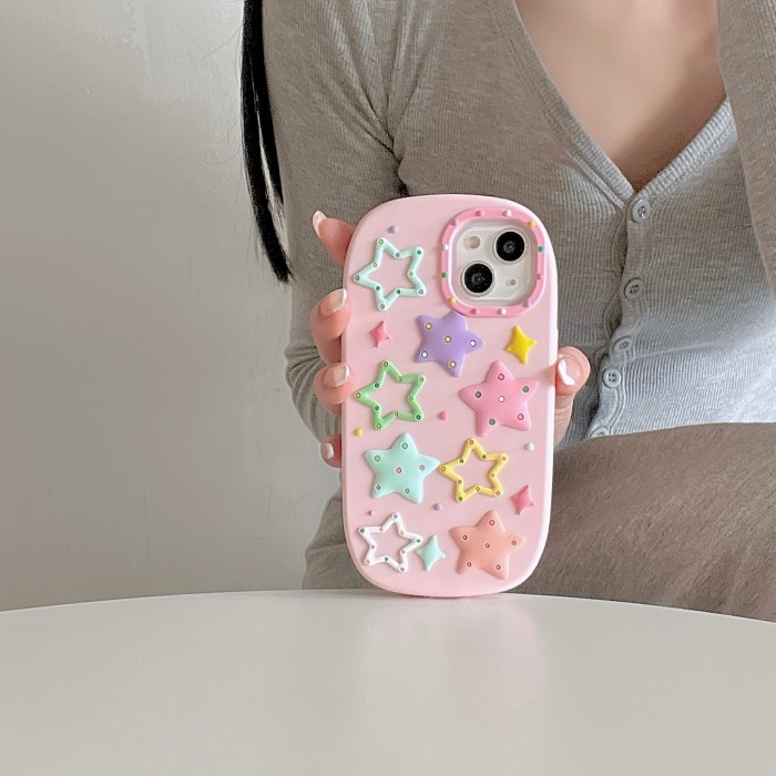 Silicone Colorful Stars Simple Suitable for iPhone16pro Mobile Phone Protective Case Simple Soft Shell Suitable for Apple 15pro Mobile Phone Protective Case