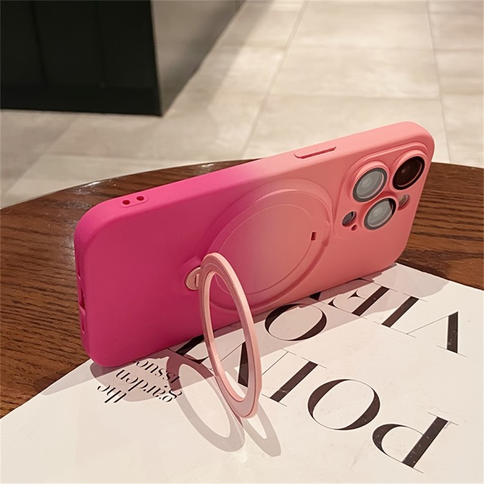 Gradient Magnetic Rotation Holder Phone Case For IPhone 15 14 13 12 11 Pro Max Plus Soft Liquid Silicone Cover Camera Protection