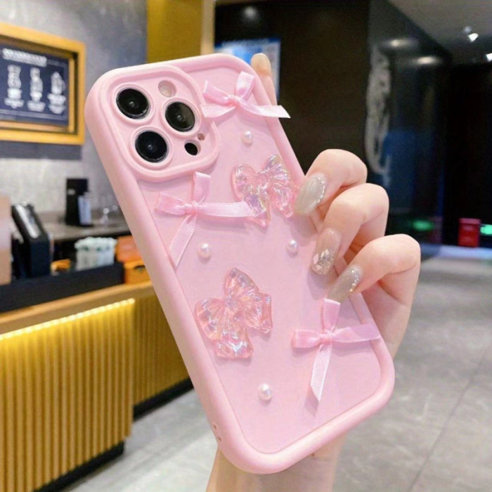3D Bow Pearl Decoration Mobile Phone Case