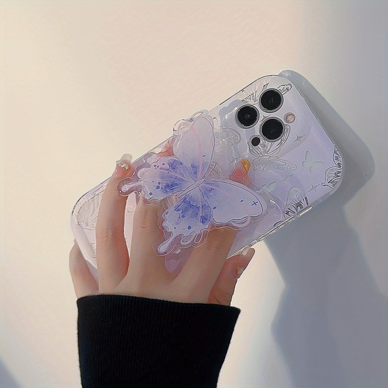 Delicate Watercolor Butterfly Airbag Bracket Transparent Mobile Phone Case Suitable for Apple 15\u002F14\u002F13\u002F12\u002F11\u002FX Series, for Return School