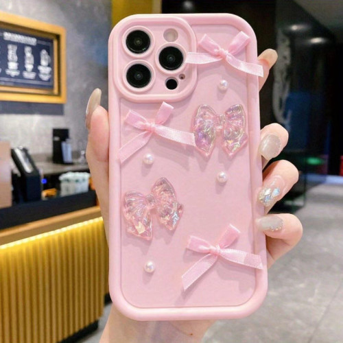 3D Bow Pearl Decoration Mobile Phone Case