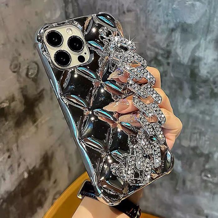 Glittering Diamond Rhinestones Soft TPU Phone Case, Fashion Portable Glitter Rhinestones Back Case, Anti-Drop Shockproof Cover With Bling Diamond Strap, Shell Covers For iPhone 16 15 Pro Max 14 Pro 13 12