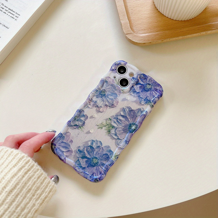 Blue And Purple Flower Girl Mobile Phone Case Blue Light Mobile Phone Case Oil Painting Art Style Suitable for Apple 16 Pro Max \u002F15 Pro\u002F14\u002F13\u002F12\u002F11-Girl'S Gift, Holiday Gift