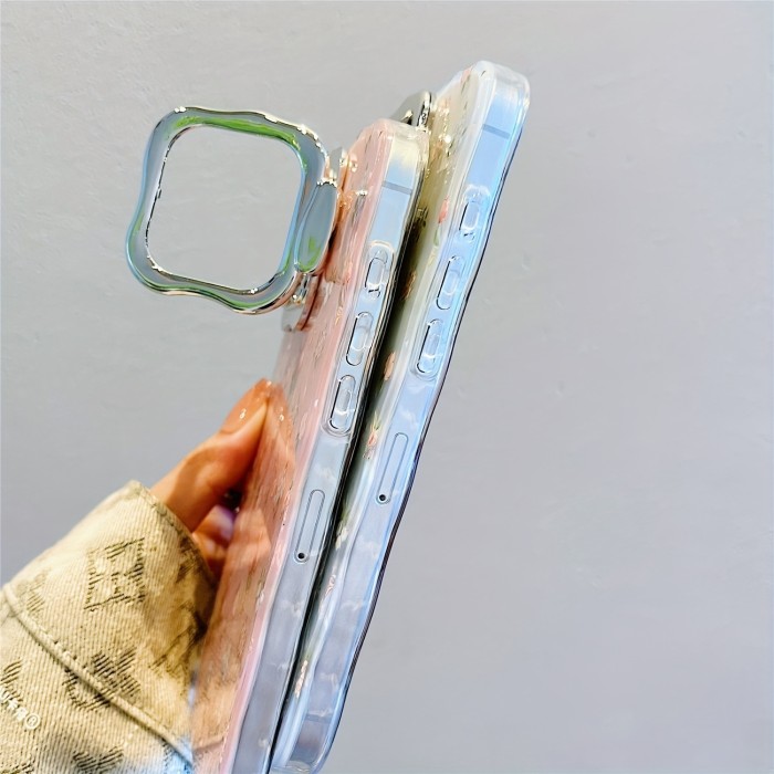Small Fresh Rose Flower Mobile Phone Case with Lens Film and Lens Holder Suitable for iPhone