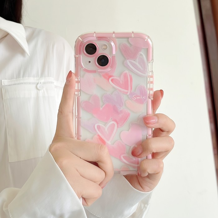 Summer, Spring Clear Heart Pattern Pink Phone Case, TPU Anti-Fall Phone Case, Mobile Phone Accessories For Iphone 13 14 15 Pro Max.ink