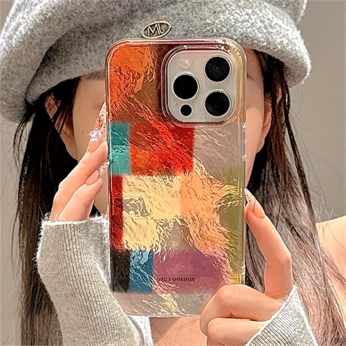 Cute Candy Colorful Splicing Lattice Laser Phone Case for iPhone 16 15 14 13 12 Pro Max 11 Lovely Leopard Print Bracelet Chain Protective Back Cover