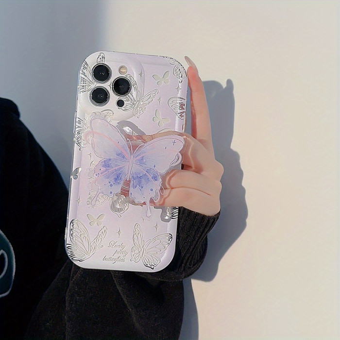 Delicate Watercolor Butterfly Airbag Bracket Transparent Mobile Phone Case Suitable for Apple 15\u002F14\u002F13\u002F12\u002F11\u002FX Series, for Return School