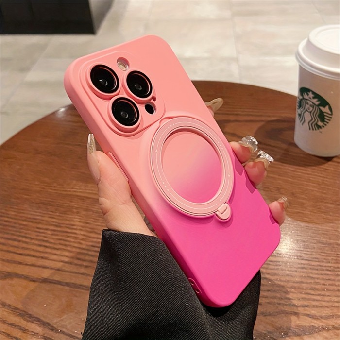 Gradient Magnetic Rotation Holder Phone Case For IPhone 15 14 13 12 11 Pro Max Plus Soft Liquid Silicone Cover Camera Protection