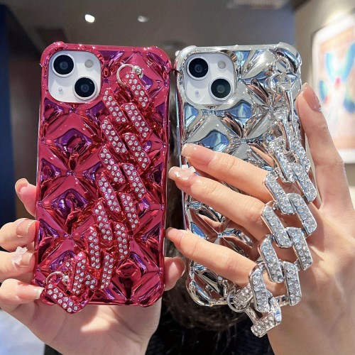 Glittering Diamond Rhinestones Soft TPU Phone Case, Fashion Portable Glitter Rhinestones Back Case, Anti-Drop Shockproof Cover With Bling Diamond Strap, Shell Covers For iPhone 16 15 Pro Max 14 Pro 13 12