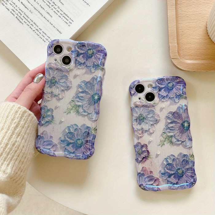 Blue And Purple Flower Girl Mobile Phone Case Blue Light Mobile Phone Case Oil Painting Art Style Suitable for Apple 16 Pro Max \u002F15 Pro\u002F14\u002F13\u002F12\u002F11-Girl'S Gift, Holiday Gift