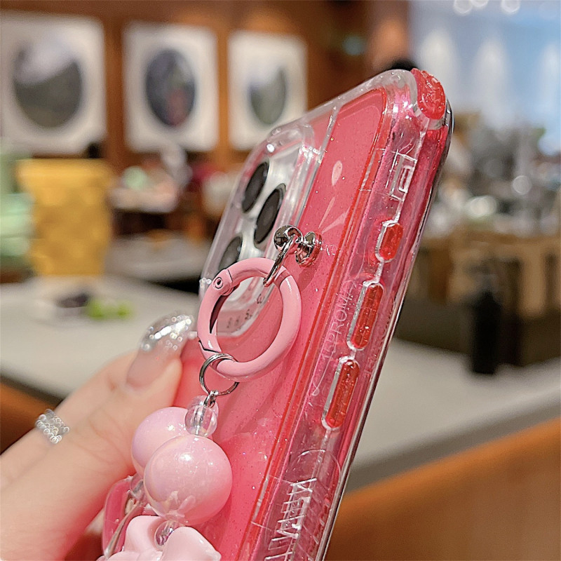 Blue\u002FYellow\u002FRose-red\u002FClear shine phone case PC material Shockproof for iPhone 11 13 14 13 12Pro 15Plus 15ProMax Heat dissipation with bow bracelet, all around anti-drop
