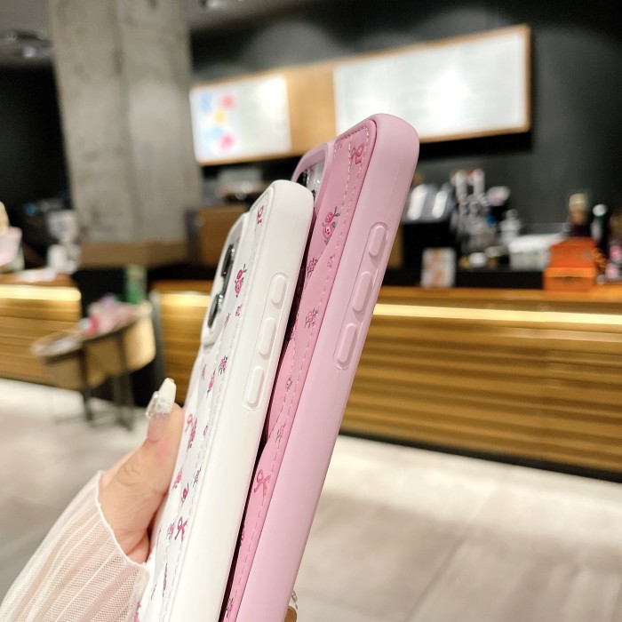 Luxury Down Jacket Texture Cute Style Painted TPU Phone Case, Compatible with iPhone 12 13 14 15 Pro Max - Elegant Pink Floral Design Protective Cover