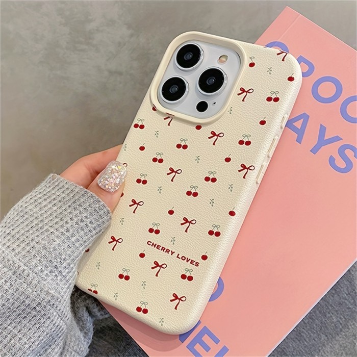 Korean Cute 3D Embroidery Cherry Bowknot Bow Lychee Pattern Soft Phone Case for Iphone 16 15 14 13 12 11 Pro Max 16 14 15 Plus Back Cover