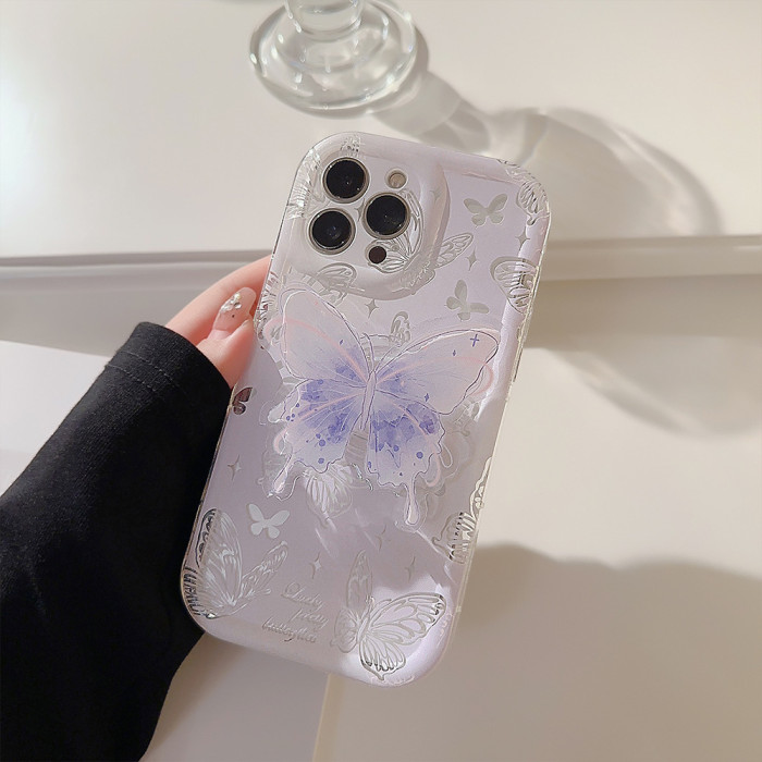 Delicate Watercolor Butterfly Airbag Bracket Transparent Mobile Phone Case Suitable for Apple 15\u002F14\u002F13\u002F12\u002F11\u002FX Series, for Return School