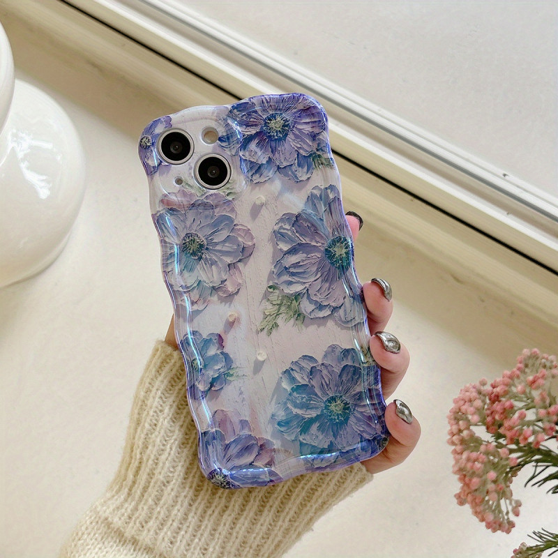 Blue And Purple Flower Girl Mobile Phone Case Blue Light Mobile Phone Case Oil Painting Art Style Suitable for Apple 16 Pro Max \u002F15 Pro\u002F14\u002F13\u002F12\u002F11-Girl'S Gift, Holiday Gift