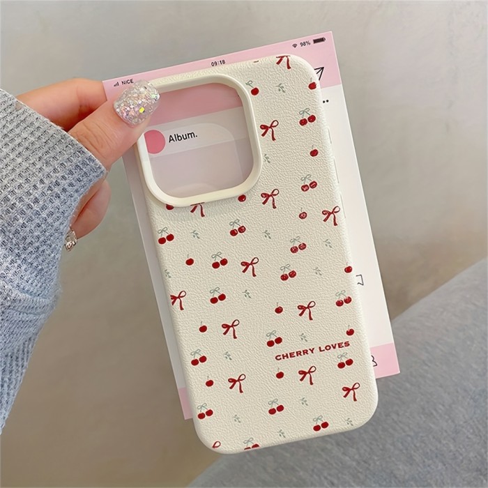 Korean Cute 3D Embroidery Cherry Bowknot Bow Lychee Pattern Soft Phone Case for Iphone 16 15 14 13 12 11 Pro Max 16 14 15 Plus Back Cover