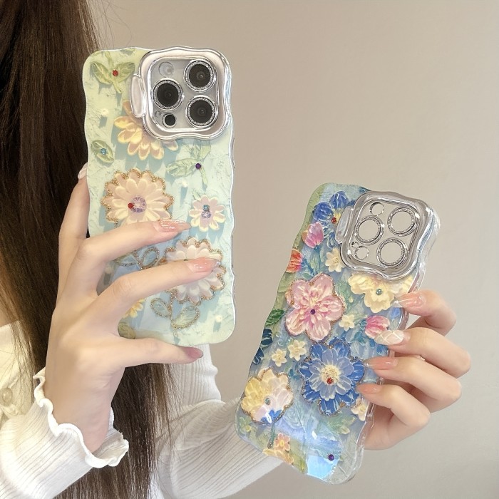 Lens Holder Blue Background with Blue, Pink And Yellow Flowers + Light Green Background with Multiple Bunches of Sunflowers Phone Case Suitable for Apple Phone 16 15 14 13 12 Pro Promax