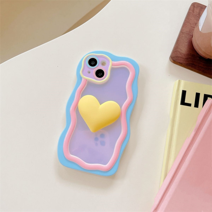 Creative Contrast Color Three-Dimensional Big Heart Mobile Phone Case for 11 12 13 14 15 16 Pro Max Full Cover Anti-Fall Mobile Phone Protective Case