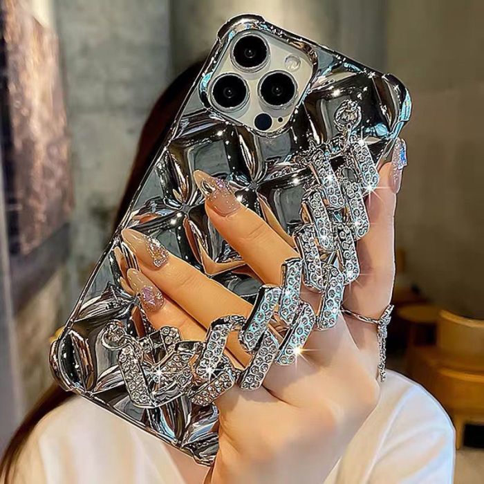 Glittering Diamond Rhinestones Soft TPU Phone Case, Fashion Portable Glitter Rhinestones Back Case, Anti-Drop Shockproof Cover With Bling Diamond Strap, Shell Covers For iPhone 16 15 Pro Max 14 Pro 13 12