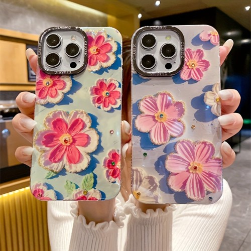 Premium Floral Protective Case With Full Coverage For IPhone Featuring A New Diamond Oil Painting Flower Design, Perfect For Trendy Women.