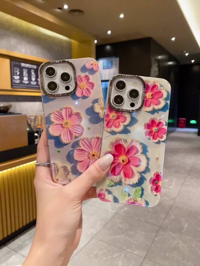 Premium Floral Protective Case With Full Coverage For IPhone Featuring A New Diamond Oil Painting Flower Design, Perfect For Trendy Women.