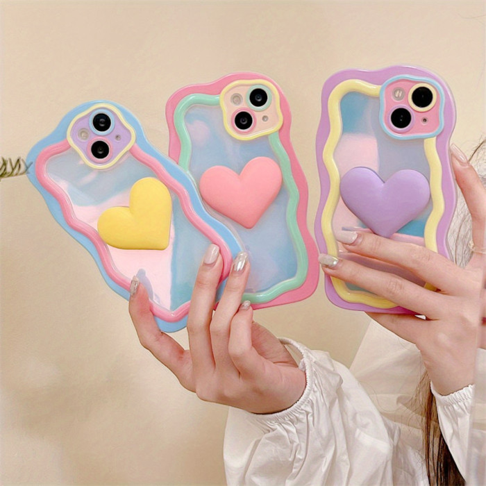 Creative Contrast Color Three-Dimensional Big Heart Mobile Phone Case for 11 12 13 14 15 16 Pro Max Full Cover Anti-Fall Mobile Phone Protective Case