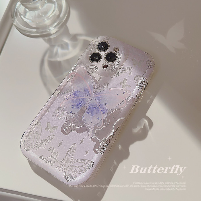 Delicate Watercolor Butterfly Airbag Bracket Transparent Mobile Phone Case Suitable for Apple 15\u002F14\u002F13\u002F12\u002F11\u002FX Series, for Return School