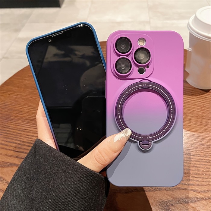 Gradient Magnetic Rotation Holder Phone Case For IPhone 15 14 13 12 11 Pro Max Plus Soft Liquid Silicone Cover Camera Protection