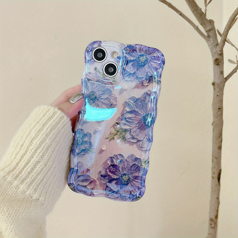 Blue And Purple Flower Girl Mobile Phone Case Blue Light Mobile Phone Case Oil Painting Art Style Suitable for Apple 16 Pro Max \u002F15 Pro\u002F14\u002F13\u002F12\u002F11-Girl'S Gift, Holiday Gift