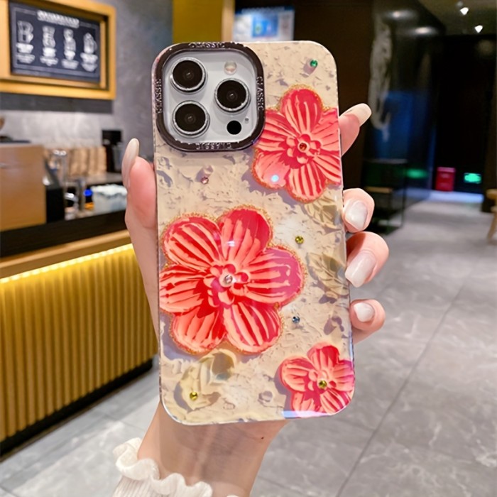 Premium Floral Protective Case With Full Coverage For IPhone Featuring A New Diamond Oil Painting Flower Design, Perfect For Trendy Women.