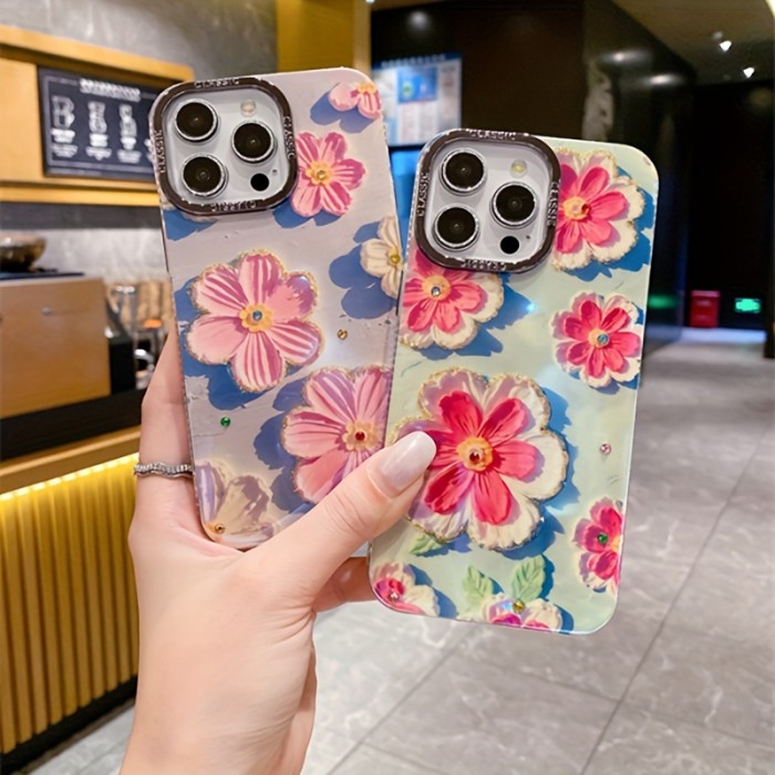 Premium Floral Protective Case With Full Coverage For IPhone Featuring A New Diamond Oil Painting Flower Design, Perfect For Trendy Women.