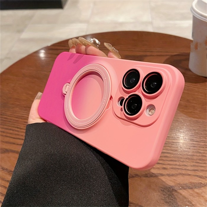 Gradient Magnetic Rotation Holder Phone Case For IPhone 15 14 13 12 11 Pro Max Plus Soft Liquid Silicone Cover Camera Protection
