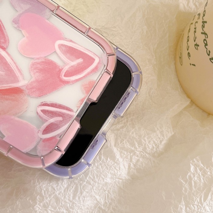 Summer, Spring Clear Heart Pattern Pink Phone Case, TPU Anti-Fall Phone Case, Mobile Phone Accessories For Iphone 13 14 15 Pro Max.ink