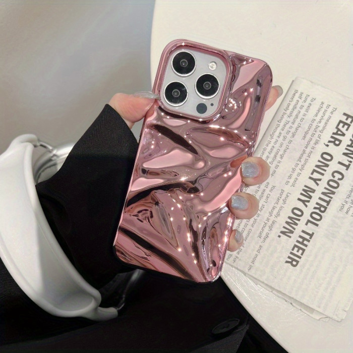 3D Water Ripple Electroplating Rose Gold Plated High-end Texture Fashion Street Popular Suitable for Apple Protective Case Creative for IPhone16 15 14 13 12 11 plus Pro Max Mobile Phone Case Set
