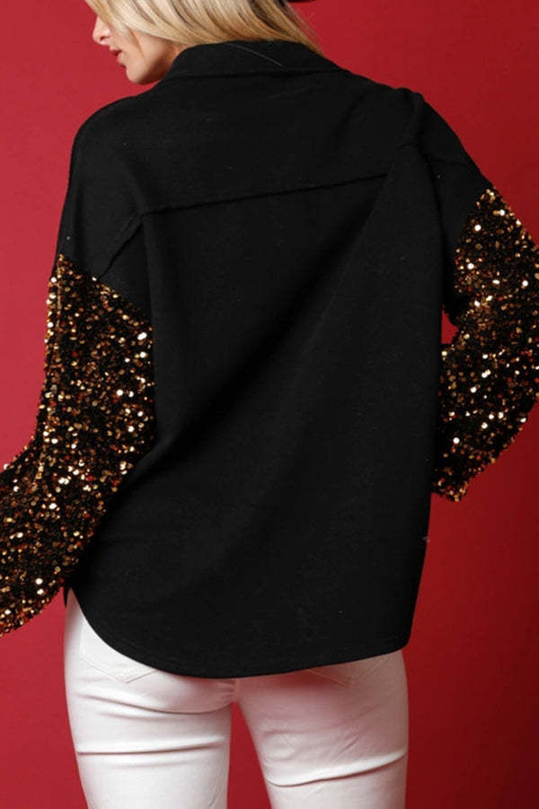 Santa Sequin Long Sleeve Button-Down Jacket