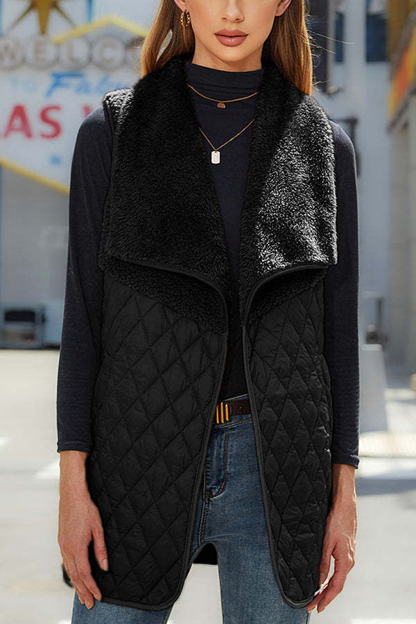 Fashion Plush Patchwork Sleeveless Pocket Vest Jacket