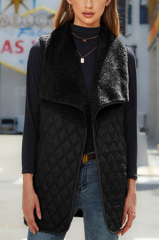 Fashion Plush Patchwork Sleeveless Pocket Vest Jacket