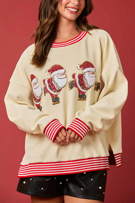 Christmas Decoration Sequined Round Neck Long Sleeve Sweatshirt