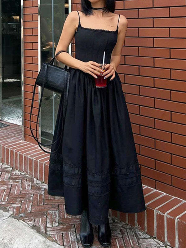 Women's Fashion Lace-up Elegant Chiffon Suspender Dress