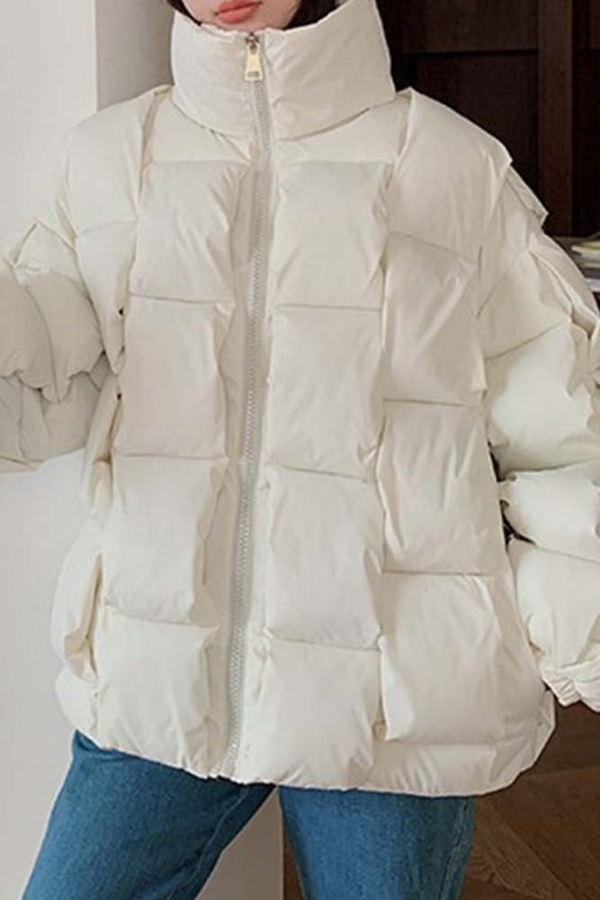 Casual Solid Patchwork Zipper Half A Turtleneck Outerwear(5 Colors)