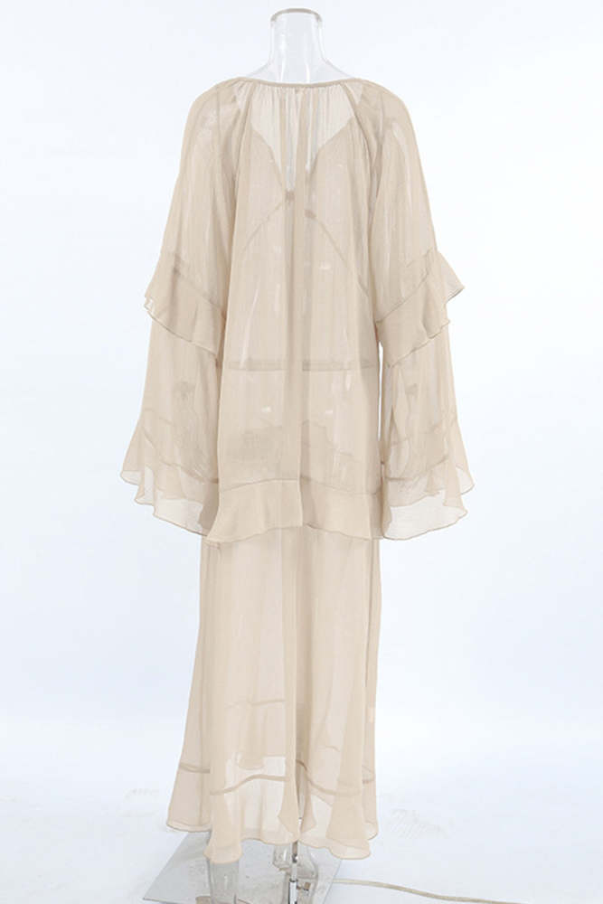 Sexy See-Through Ruffle V Neck A Line Dresses